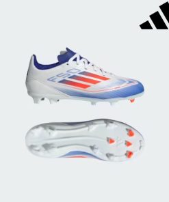 Adidas Football boots f50 league fg/mg j firm shoes (Size: 3, Colour: White/Red/Blue)