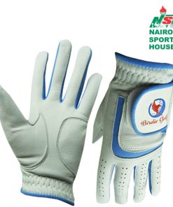 Birdie golf Golf gloves left hand leather lh (Size: L, Colour: White/Blue)